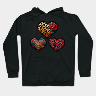 3 Hearts With Rose Flower Girls Valentines Day Hoodie